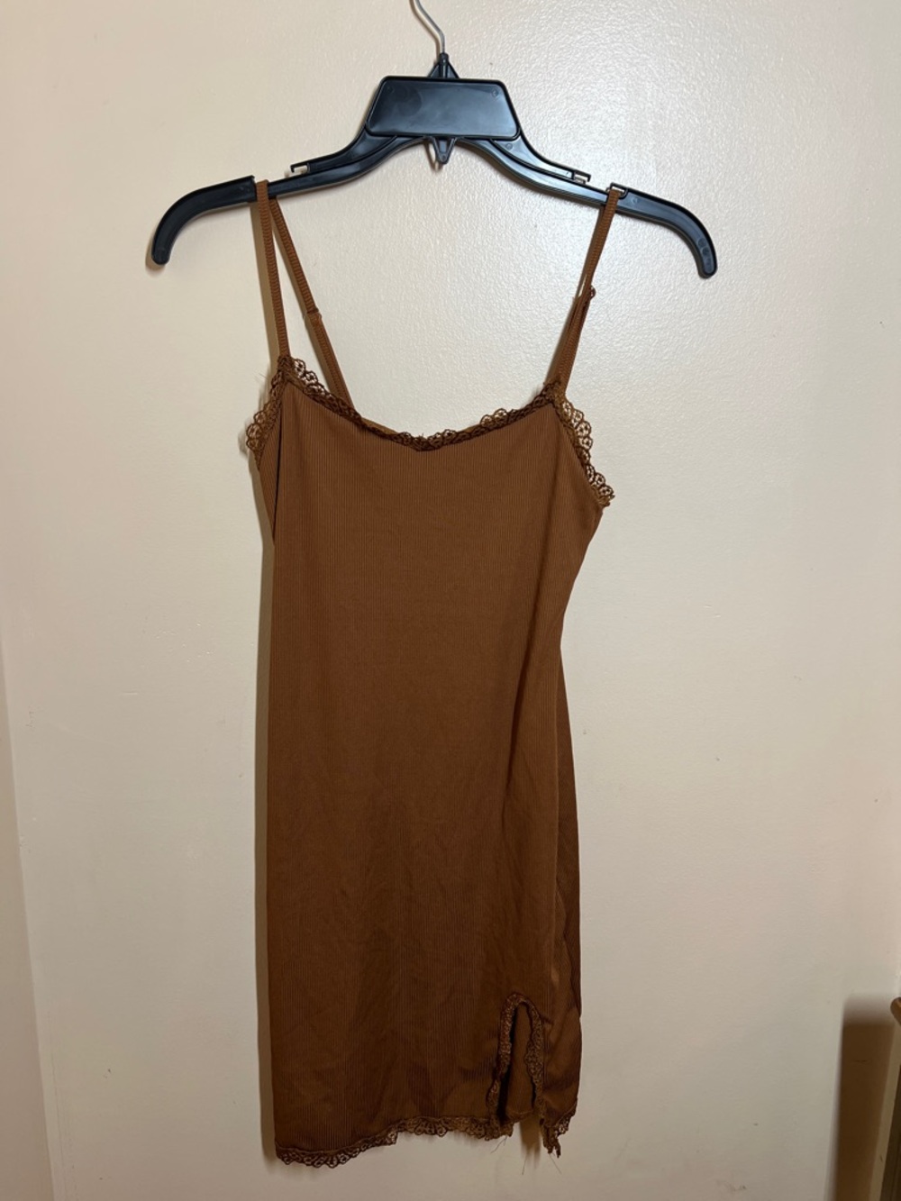 SHEIN Rust Brown Ribbed Lace-Trim Tank Top
